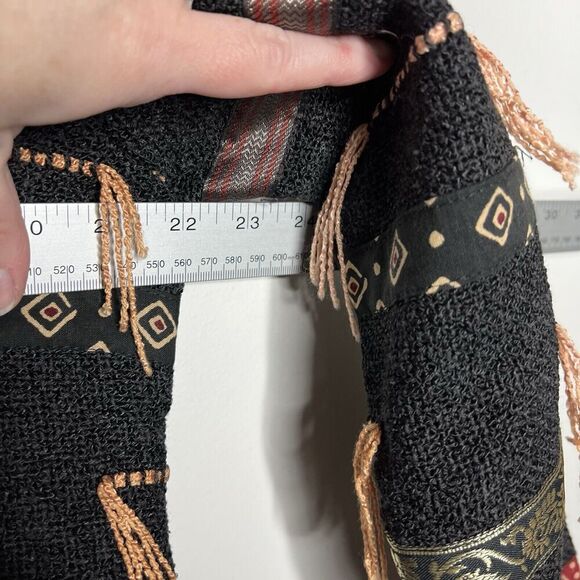 Flashback Jacket Womens Medium Black Knit Boho Tassel Western Intricate Vintage - Picture 3 of 13